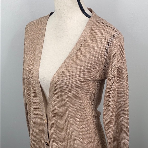 White House Black Market gold shimmer cardigan - S - Picture 4 of 8